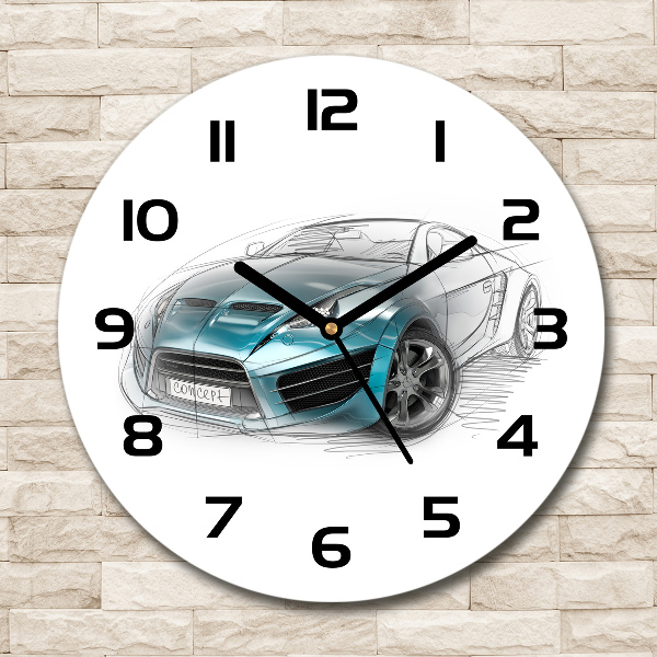 Wanduhr rund Skizze eines Autos