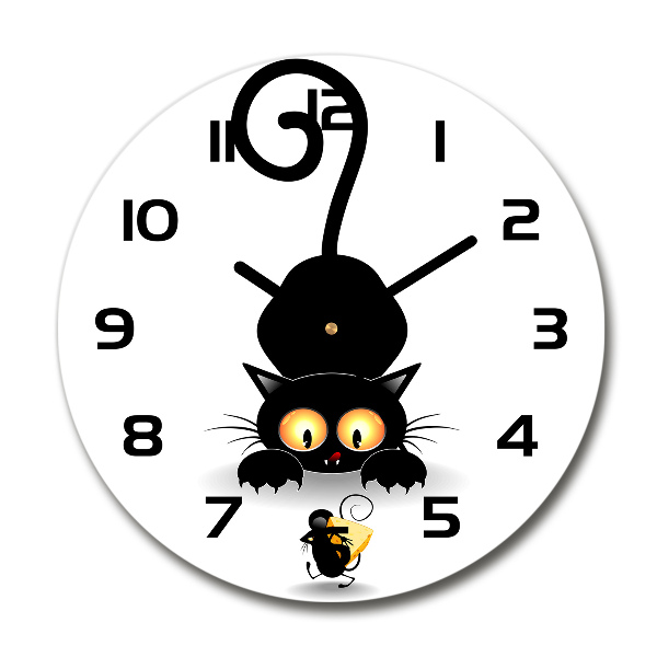 Wanduhr rund Katz und Maus
