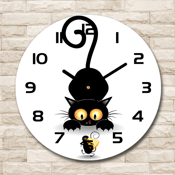 Wanduhr rund Katz und Maus