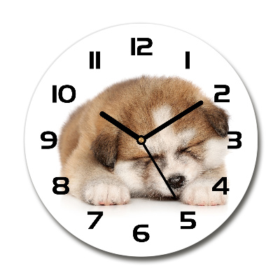 Wanduhr glas rund Akita-Welpe