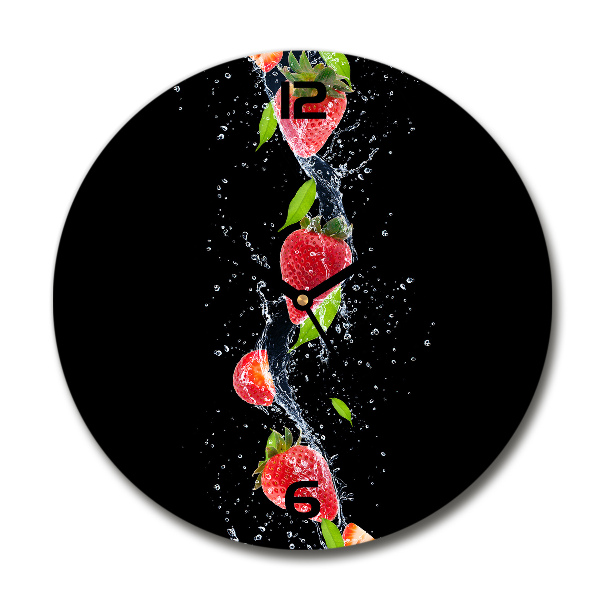 Wanduhr rund Erdbeeren und Wasser