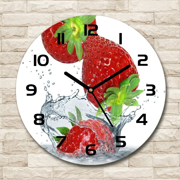 Wanduhr rund Erdbeeren und Wasser