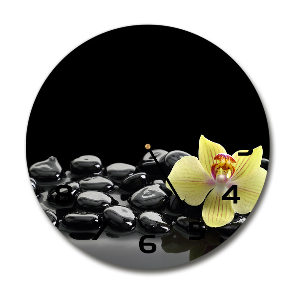 Wanduhr glas rund Orchidee