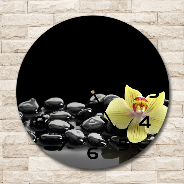 Wanduhr glas rund Orchidee