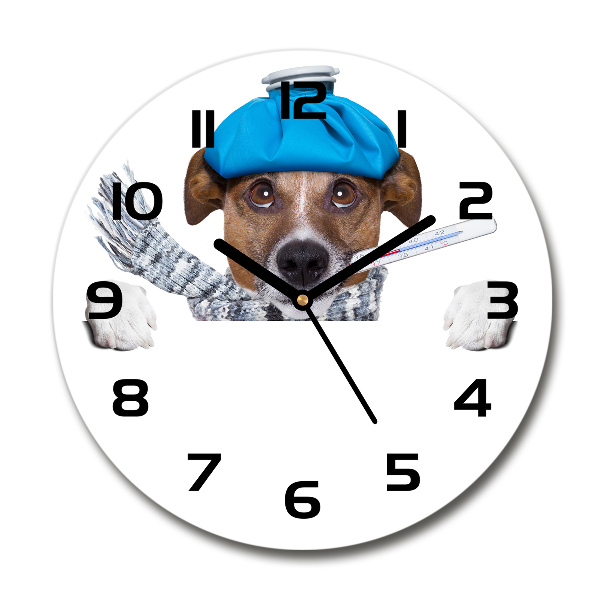Wanduhr glas rund Kranker Hund