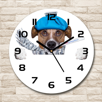Wanduhr glas rund Kranker Hund