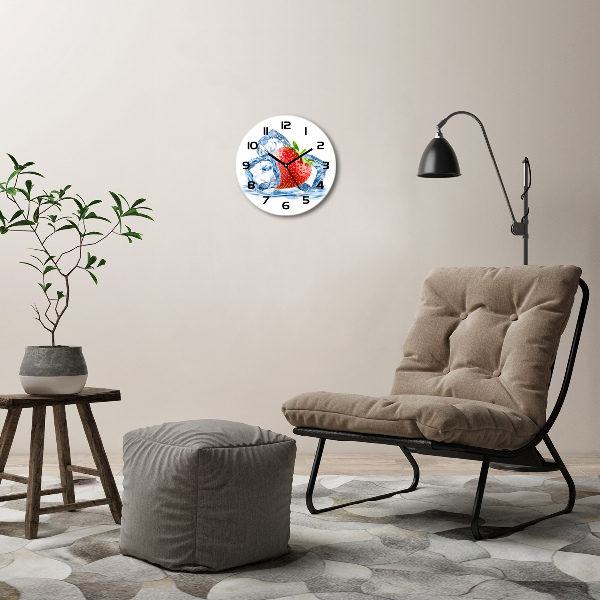 Wanduhr rund Erdbeere mit Eis
