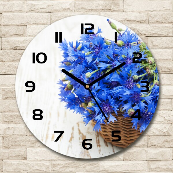 Wanduhr rund Kornblumen in einem Korb