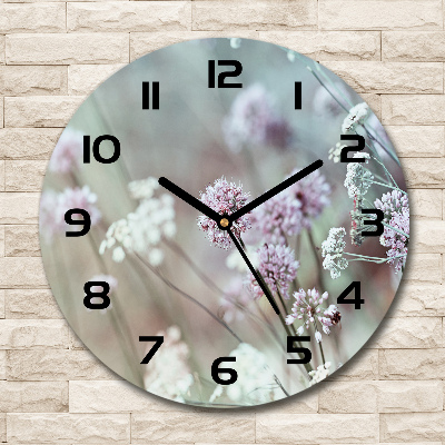 Wanduhr glas rund Wildblumen
