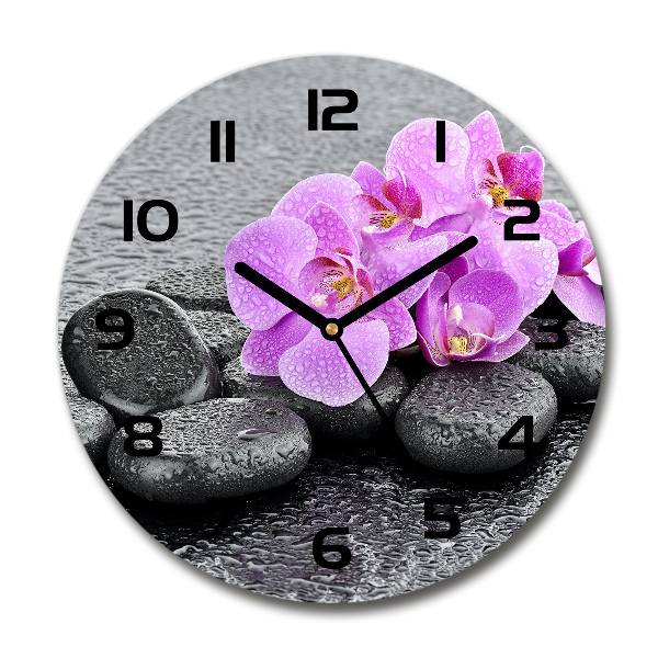 Wanduhr glas rund Orchideensteine