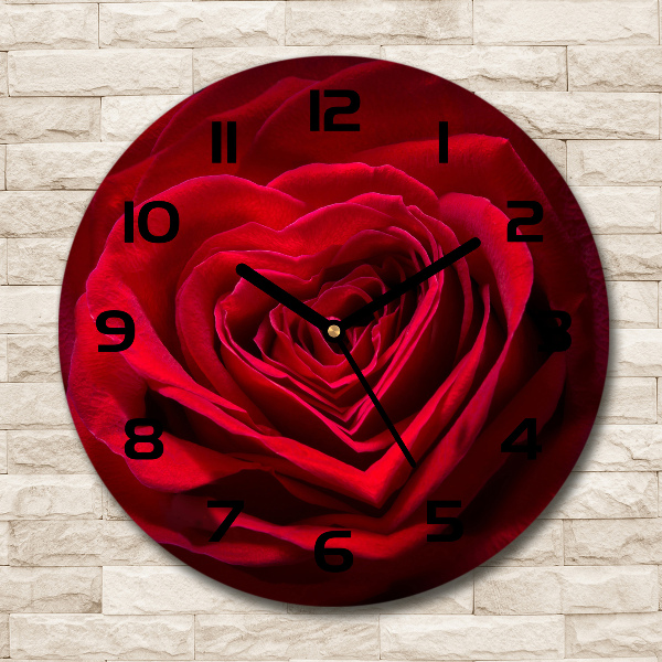 Wanduhr rund Herz aus roter Rose