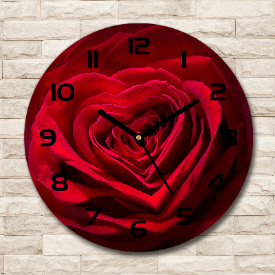 Wanduhr rund Herz aus roter Rose