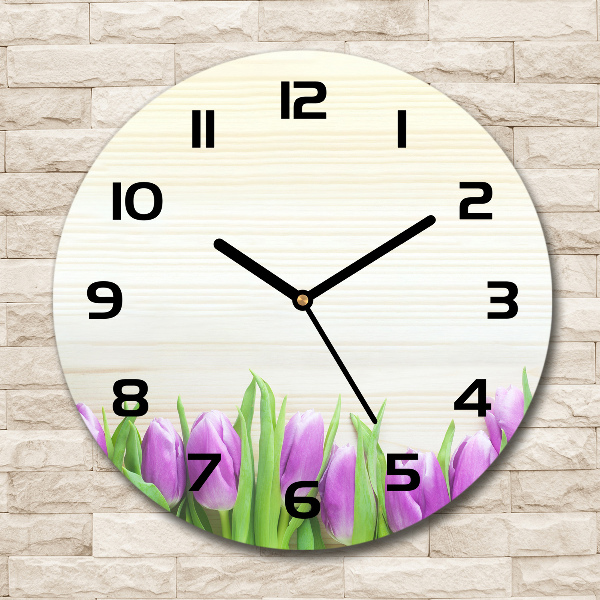 Wanduhr rund Lila Tulpen