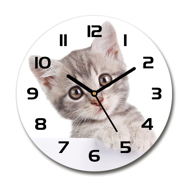 Wanduhr rund Graue Katze