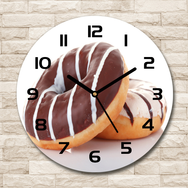 Wanduhr glas rund Schokoladen-Donuts