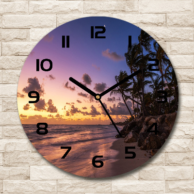 Wanduhr glas rund Sonnenuntergang am Strand