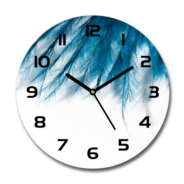 Wanduhr glas rund Blaue Federn