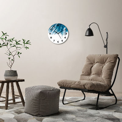 Wanduhr glas rund Blaue Federn