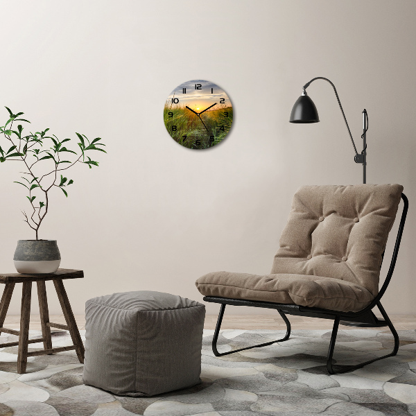 Wanduhr glas rund Weizenfeld