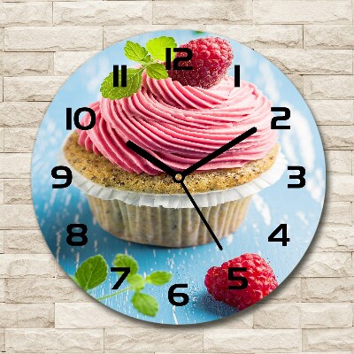 Wanduhr glas rund Himbeer-Cupcake