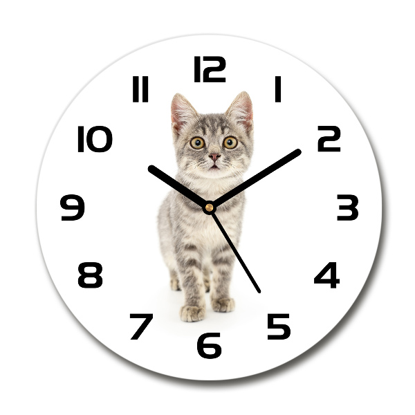 Wanduhr glas rund Graue Katze