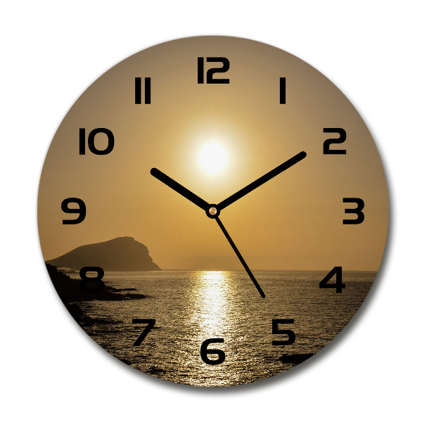 Wanduhr rund Sonnenuntergang am Meer