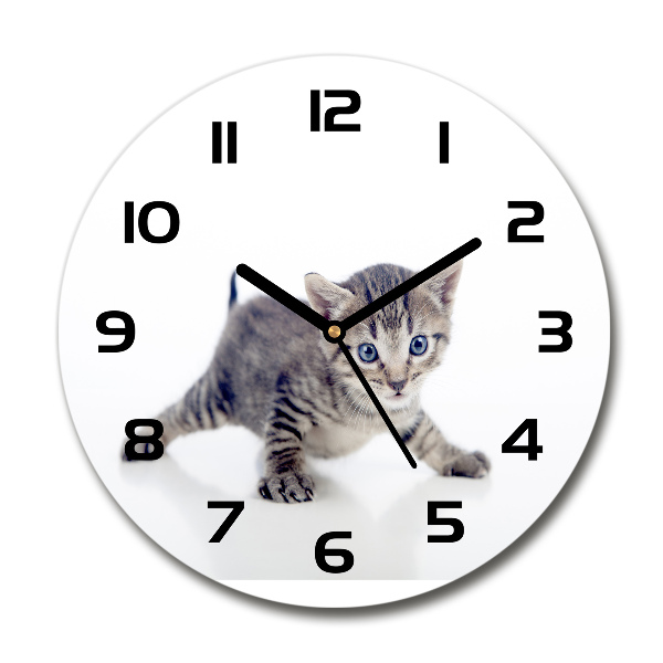 Wanduhr glas rund Kleine Katze