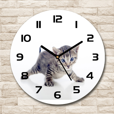 Wanduhr glas rund Kleine Katze