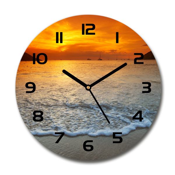 Wanduhr glas rund Sonnenuntergang am Meer