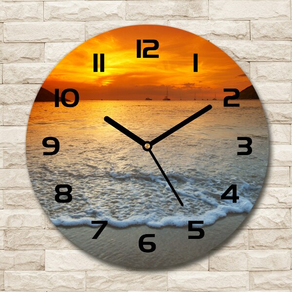 Wanduhr glas rund Sonnenuntergang am Meer