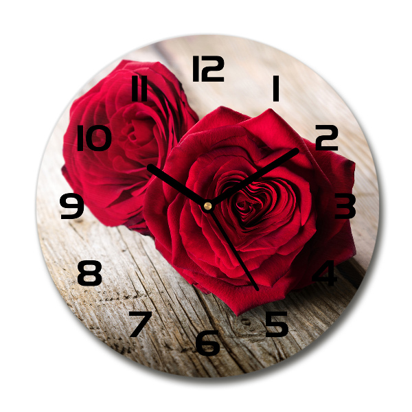 Wanduhr rund Rosen auf Holz