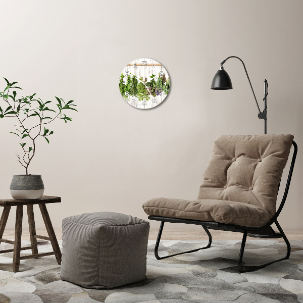 Wanduhr rund Kräuter an einer Schnur