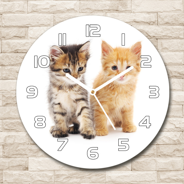 Wanduhr glas rund Braune und rote Katze
