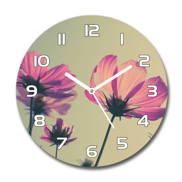 Wanduhr glas rund Rosa Blüten