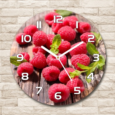 Wanduhr glas rund Himbeeren