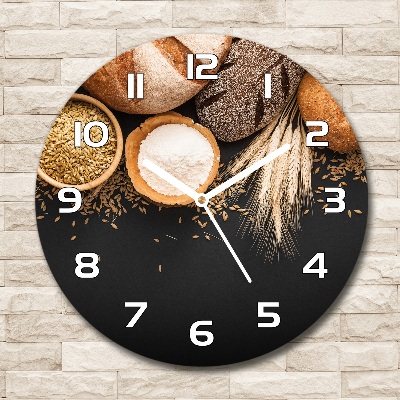 Wanduhr rund Brot und Weizen