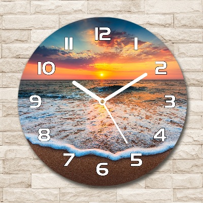 Wanduhr rund Sonnenuntergang über dem Meer