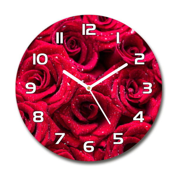 Wanduhr glas rund Tropfen auf Rosen