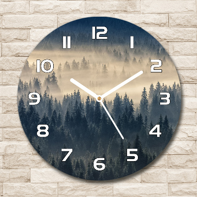 Wanduhr glas rund Nebel über dem Wald