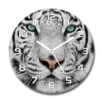 Wanduhr glas rund Weißer Tiger