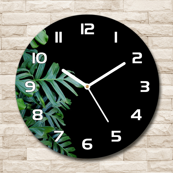 Wanduhr glas rund Monstera