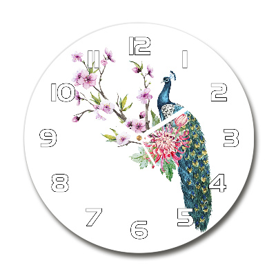 Wanduhr rund Pfau und Blumen
