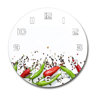 Wanduhr glas rund Chilischoten