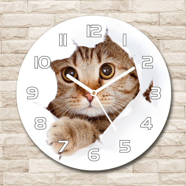 Wanduhr glas rund Katze