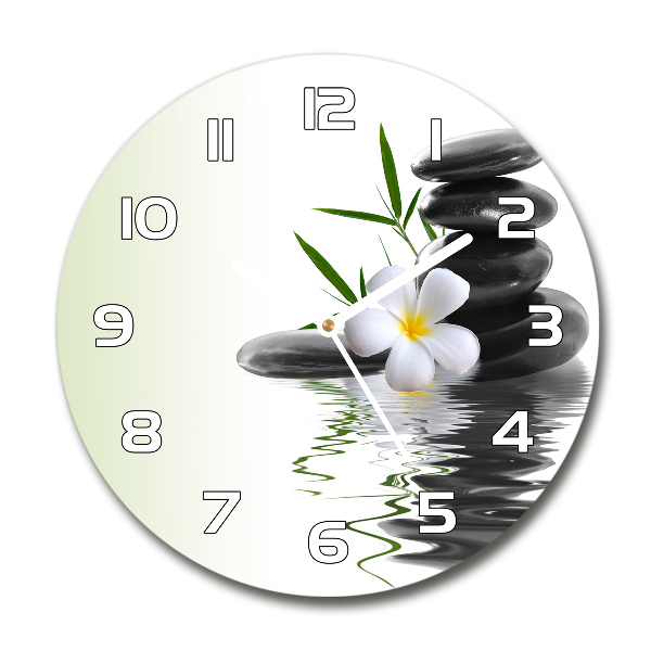 Wanduhr glas rund Orchidee und Steine