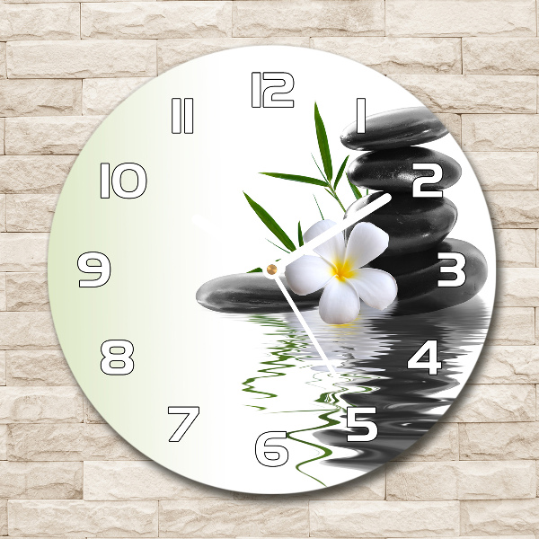 Wanduhr glas rund Orchidee und Steine