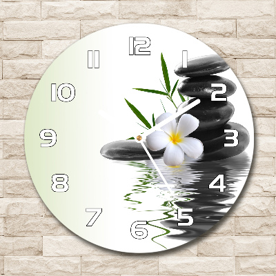 Wanduhr glas rund Orchidee und Steine