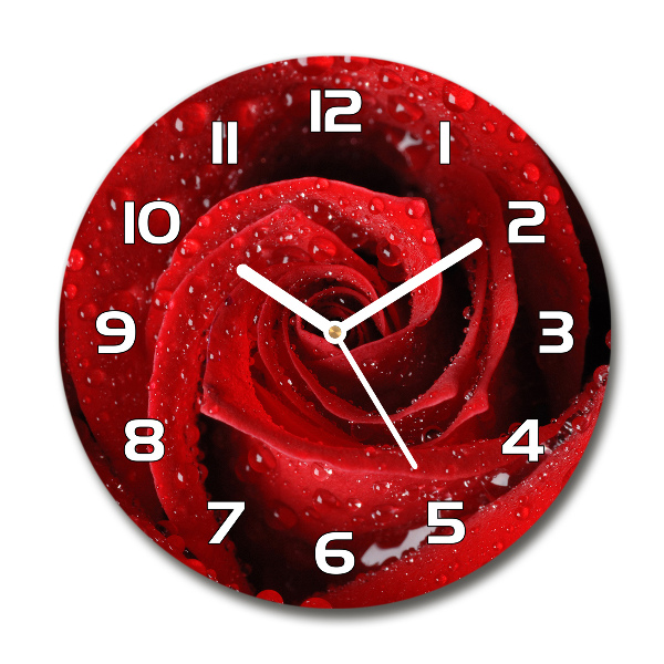 Wanduhr rund Tropfen auf einer Rose
