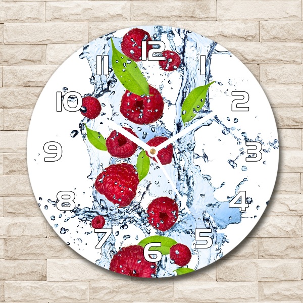 Wanduhr rund Himbeeren und Wasser