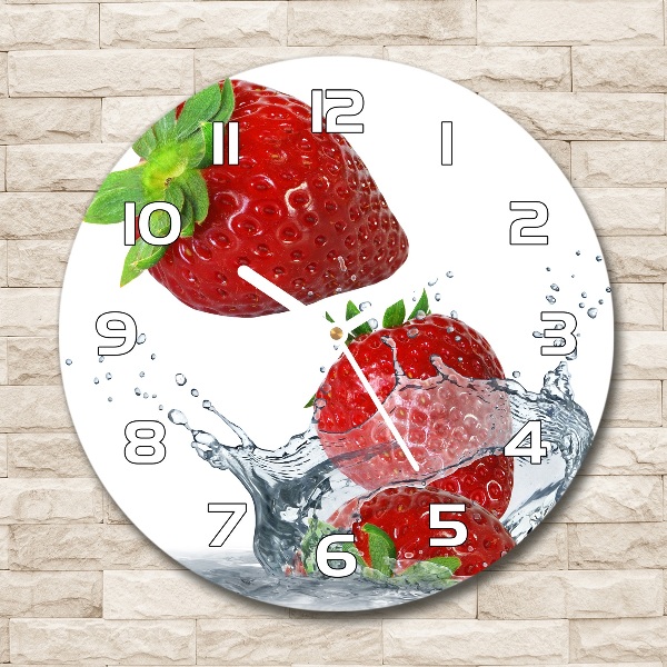 Wanduhr glas rund Erdbeeren und Wasser